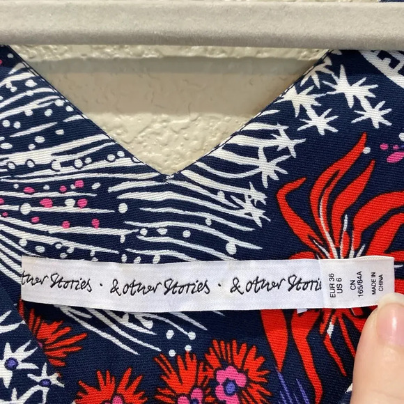 & Other Stories Navy and Scarlet Floral Midi Dress - Picture 5 of 8